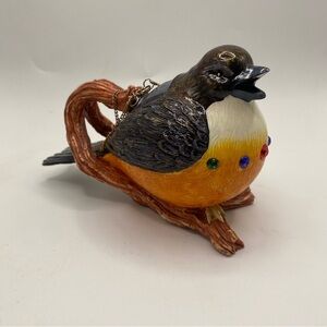 Vintage Miniature Nini Bird Teapot Hand Painted Resin Figurine With Jewels.